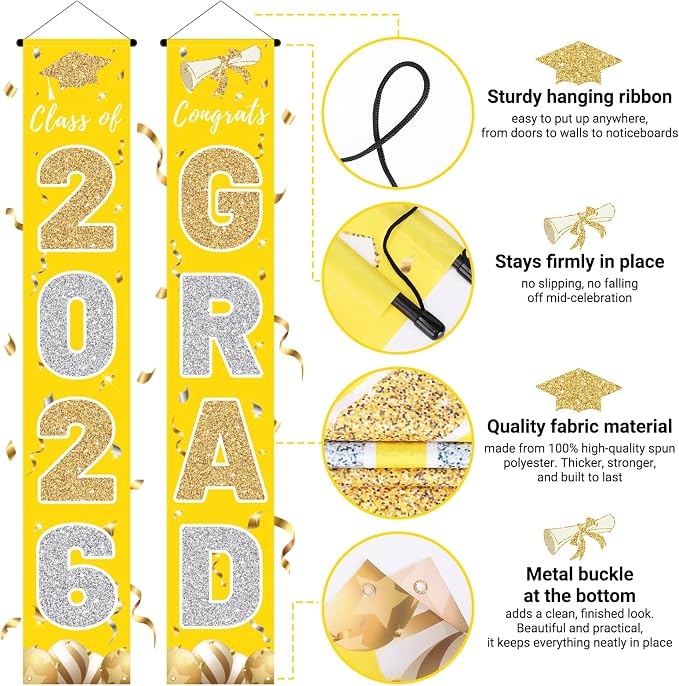 Graduation Decorations 2026, Class of 2026 Banner Congrats Grad | Yellow Porch - Image 3