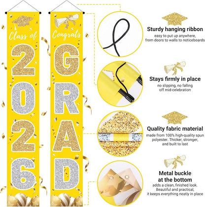Graduation Decorations 2026, Class of 2026 Banner Congrats Grad | Yellow Porch - Image 3
