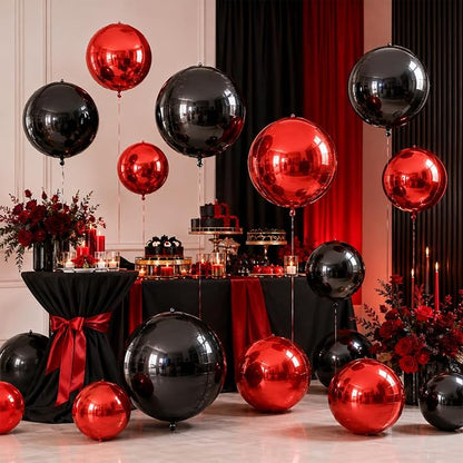 15 Pcs Black and Red Round Foil Balloons, 22/15/10 Inch 4D Ball Balloons Black - Image 6