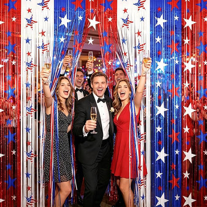 jijAcraft Red White Blue Star Tinsel Foil Fringe Curtain, 3 Pack 3.2x6.5 Feet - Image 5