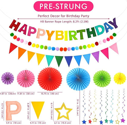 CANREVEL 17 PCS Pre-Strung 3D Rainbow Happy Birthday Banner, Happy Birthday - Image 2
