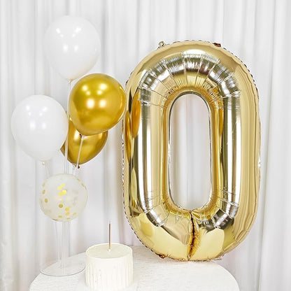 40 Inch Light Gold 0 Number Balloons Large Champagne Gold Number | White Gold - Image 4