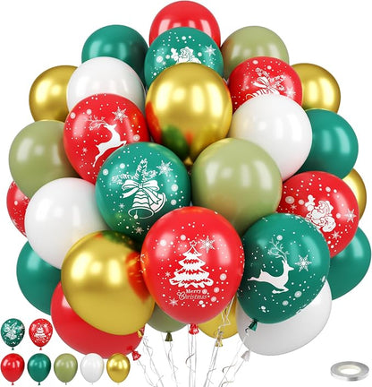 Christmas Balloons, Retro Green Gold Red and White Xmas Party Balloon by Paready