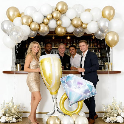 White Gold Balloons with 37inch Foil Diamond Ring Champagne Glass Balloons - Image 5