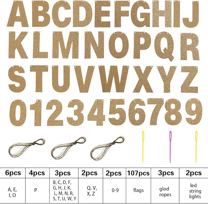 TaoBary 112 Pcs DIY Letter Kit Glitter Customizable Banner Letters Include 107 - Image 4