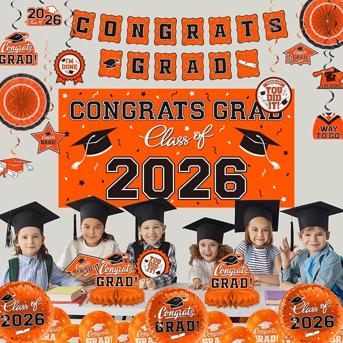 Orange Themed 2026 Graduation Decorations Set - Image 5