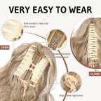 Flufymooz Ponytail Extension, 18 Inch Claw Clip Ponytail Extension, Wavy Curly Claw Clip in Pony Tail Hair Extensions, Pony Tail Synthetic Hairpiece for Women (Honey Blonde with Blonde Highlights)