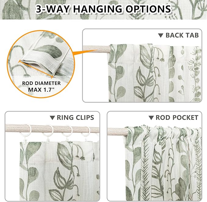 Sage Green Curtains 63 Inches Long Boho Curtains - Image 3