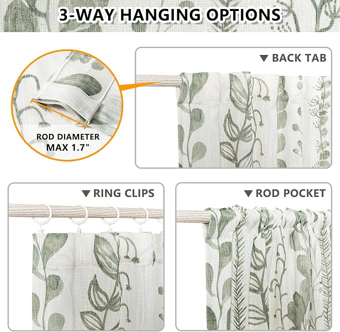 Sage Green Curtains 72 Inches Long 2 Panels Boho Curtains - Image 3