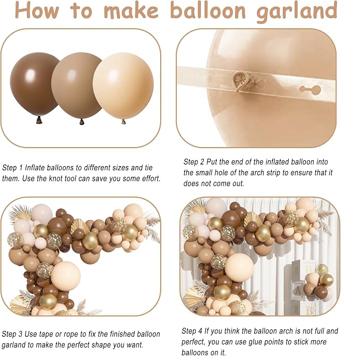 150PCS Neutral Brown Balloons Garland Arch Kit Different Size Nude Balloons | - Image 6