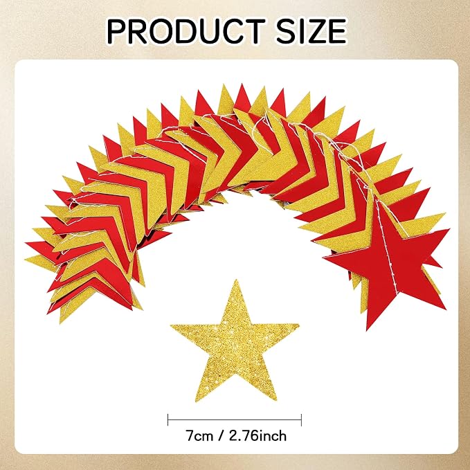 BEISHIDA Gold Red Star Garland Decor Twinkle Star Banner Backdrop 2026 - Image 3