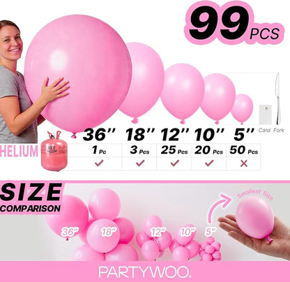 PartyWoo Pink Balloons 99pcs Different Sizes of 36 18 12 10 5 Inch Matte Pink - Image 6