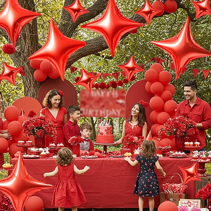TONIFUL 30 Pcs Four Pointed Star Balloon 26In & 10In Red Foil Balloon | Helium - Image 6