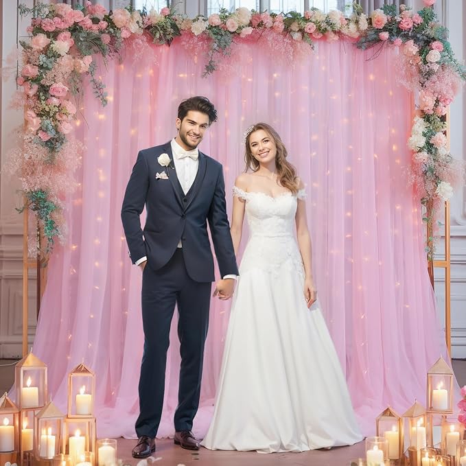 10x8ft Baby Pink Tulle Backdrop Curtain - Image 7