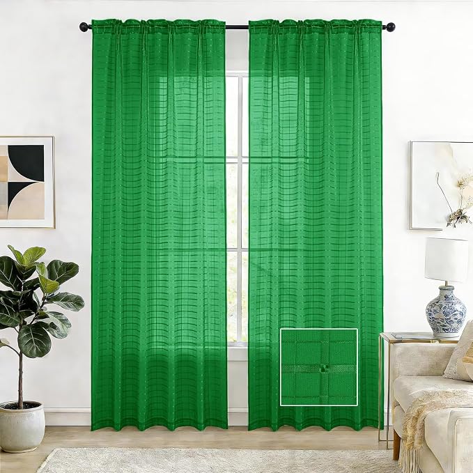 SpaceDresser Check Sheer Curtains 54 Inches Long by SpaceDresser
