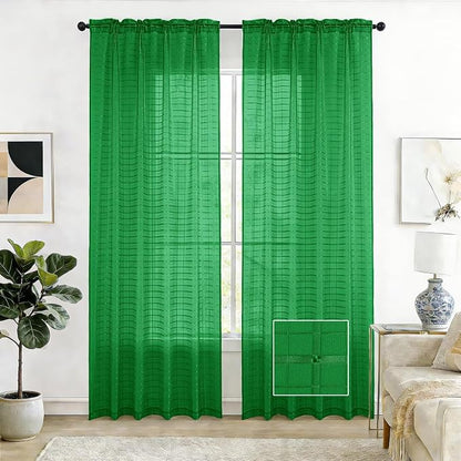 SpaceDresser Check Sheer Curtains 96 Inches Long by SpaceDresser