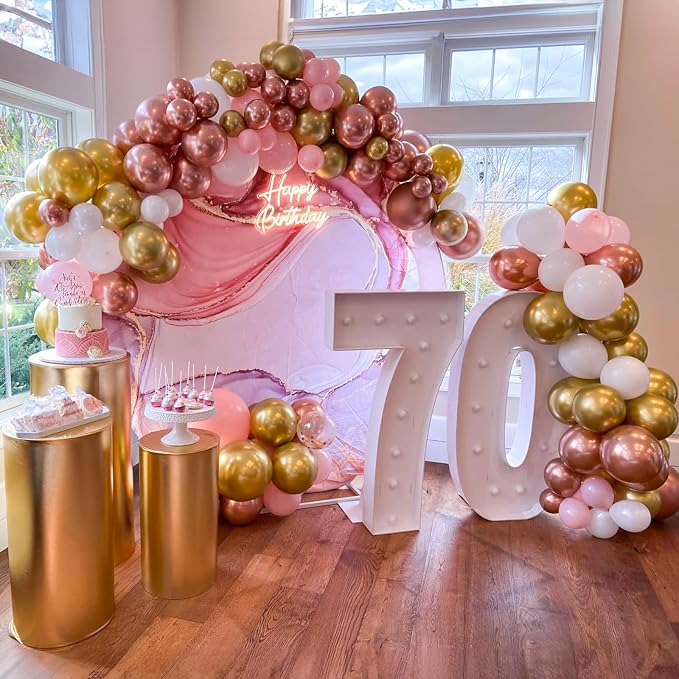 Pink Gold Balloons Set, 12 Inch Pink White Latex Balloons Pink Confetti Helium - Image 3