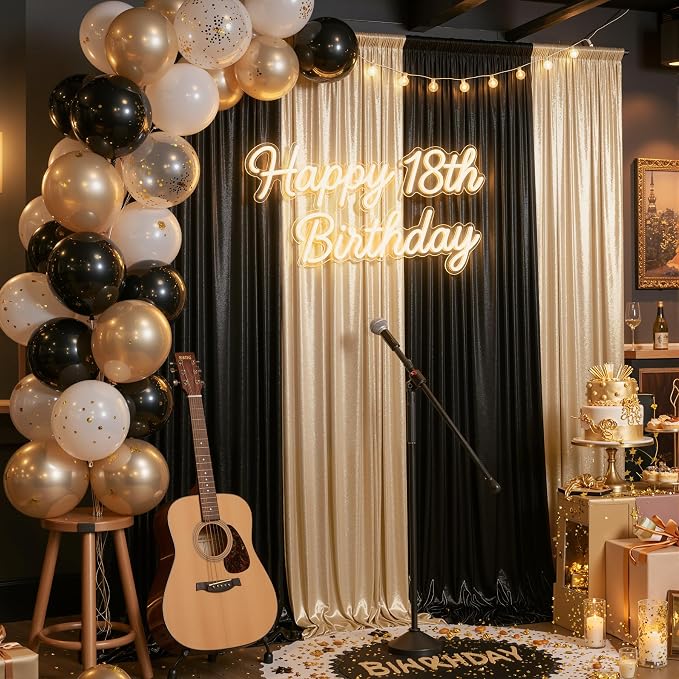 20ft x 10ft Champagne Black Sequin Backdrop Curtain by Outpain