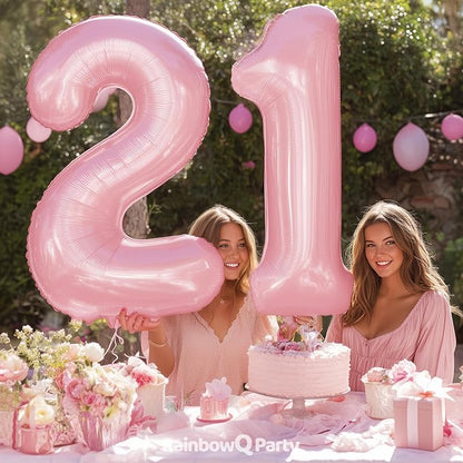 RainbowQ Pink 21 Balloon Number 40 Inch 0-40 Foil Large Balloons | Big Mylar 21 - Image 4