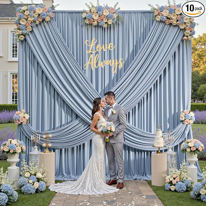 50ft×12ft Wrinkle Free Dusty Blue Backdrop Curtain by ENJOYYOURPARTY