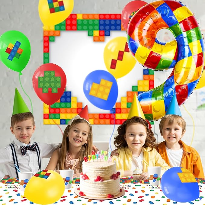 40 Inch Building Block Number Balloon, Colorful Number Block Foil Balloons - Image 3
