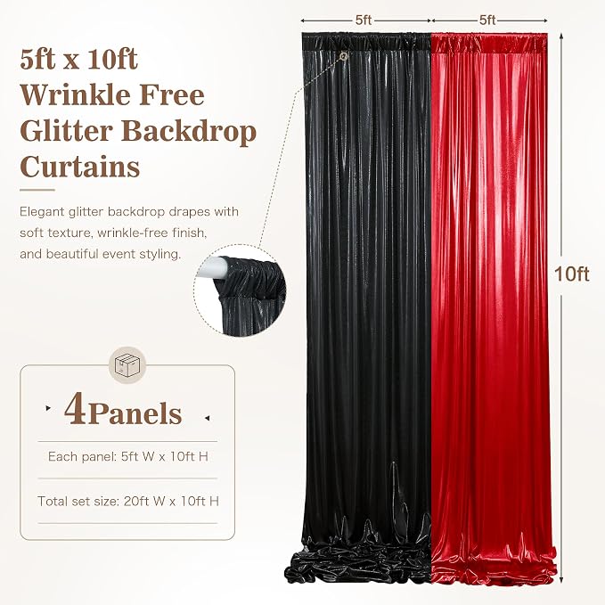 20ft x 10ft Red Black Sequin Backdrop Curtain - Image 6