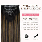 GOO GOO Clip in Hair Extensions Real Human Hair, Remy Human Hair Extensions Clip ins for Women, Natural Human Hair, 12inch 85g 7Pcs, #1B/6/1B Balayage Natural Black to Chestnut Brown