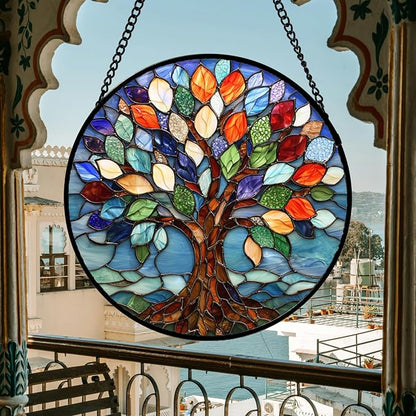 DASTOLL Stained Glass Window Hanging, Colorful Tree of Life Sun Catchers Glass - Image 3