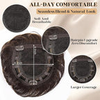 Short Hair Topper for Thinning Hair 4 Inch Short Pixie Cut Toppers Pieces Natural Curly Synthetic Black Wiglets Hairpieces (Rich Chestnut Brown with Highlight, 4 inch)
