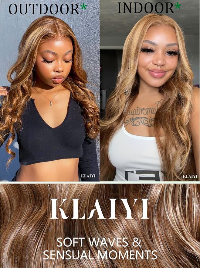 KLAIYI Wear And Go Glueless Wig Bye Bye Knots 13x4 Precut Lace Front Wigs Human Hair Ombre Highlight Blonde Body Wave Wig Pre Bleached Pre Everything Pre Plucked with Baby Hair 3S Ready to Wear 24Inch