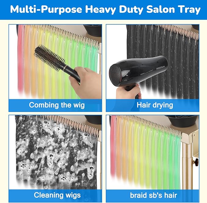Salon Rolling Tray on Wheels with Adjustable Height - Salon & Spa Service Tray for Hair Stylist, Tattoo & Dental Use (Gold)