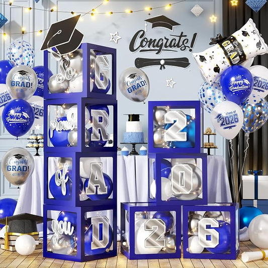 Graduation Decorations Class of 2026-Blue and Silver Graduation Party by FunHot