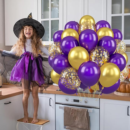 Paready Purple and Gold Balloons, 12 Inch Retro Purple Metallic Gold Confetti - Image 6