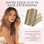 DOORES Invisi Edge Clip in Hair Extensions 22 inch 150g 7pcs, Virgin Invisible Seamless Clip in Extension Real Human Hair Injected Clipins Straight, P8/60 Light Brown Highlighted Medium Blonde