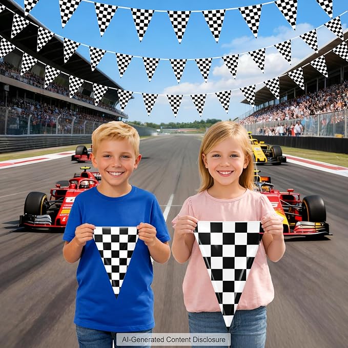 Piokio 60 Pcs Double Sided Plastic Checkered Flag Banner, Racing Birthday - Image 4