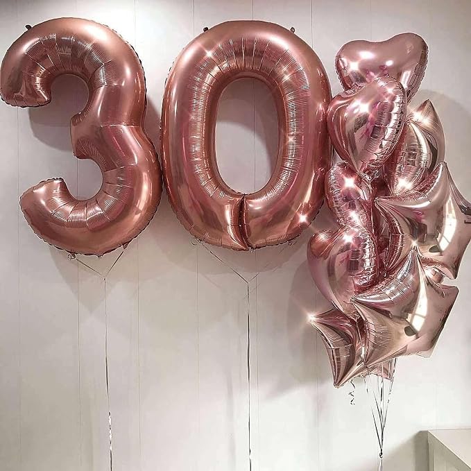 Rose Gold 30 Number Balloons, 40 Inch Giant Number 30 Balloons Foil Mylar - Image 3