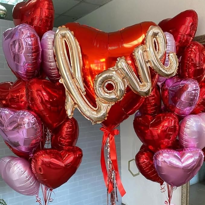 Biapian Foil Heart Balloons Red, Valentines Balloons 18inch Red Foil Balloons - Image 3