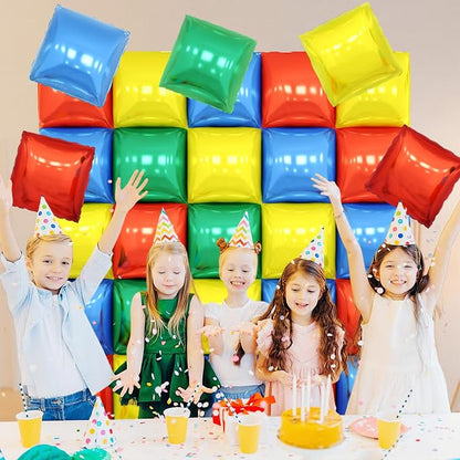 Red Yellow Blue and Green Double Sided Square Foil Balloons Wall, 19 Inches - Image 3