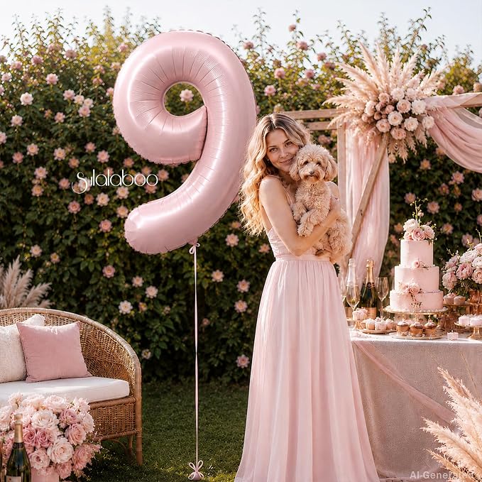 40 Inch Light Pink Number 9 Foil Big 0-9 Giant Digital Balloon | 9th - Image 3