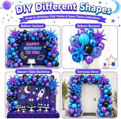 Galaxy Outer Space Balloons, 12 Inch Metallic Blue Purple Balloons - Image 9