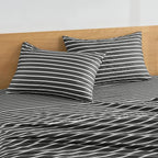 JELLYMONI 100% Natural Cotton Striped King Pillowcases Set, 2 Pack White and Black Stripes Pattern Printed Pillow Covers with Envelope Closure(Pillows are not Included)