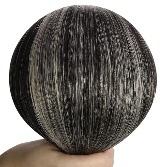 YoungSee Sew in Hair Extensions Real Human Hair Ombre Black Human Hair Extensions Sew in Black Ombre Silver Balayage Soft Hair Weft Extensions for Women 18Inch 100G