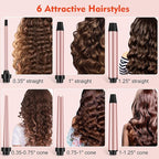 Curling Iron Set, USHOW 6 in 1 Curling Wand Set Hair Iron Kit Instant Heat Up Hair Curler with 6 Interchangeable Tourmaline Ceramic Barrels (0.35'' to 1.25'') Temperature Adjustments, with Gloves