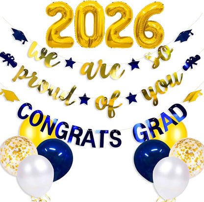 Navy Blue Gold 2026 Graduation Party Decorations Foil Balloon 2026 We are So by pinkblume