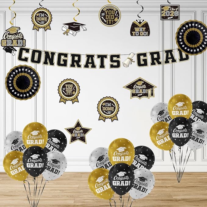 Black and Gold Themed 2026 Graduation Decorations Set - Image 6