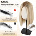 MONO TOP Hair Toppers for Women Human Hair 12 Inch 7"×8" Big Base Partial wig Cover Thinning Hair or Loss No Bangs Top Hair Pieces Natural Wiglets (Blonde Mixed)