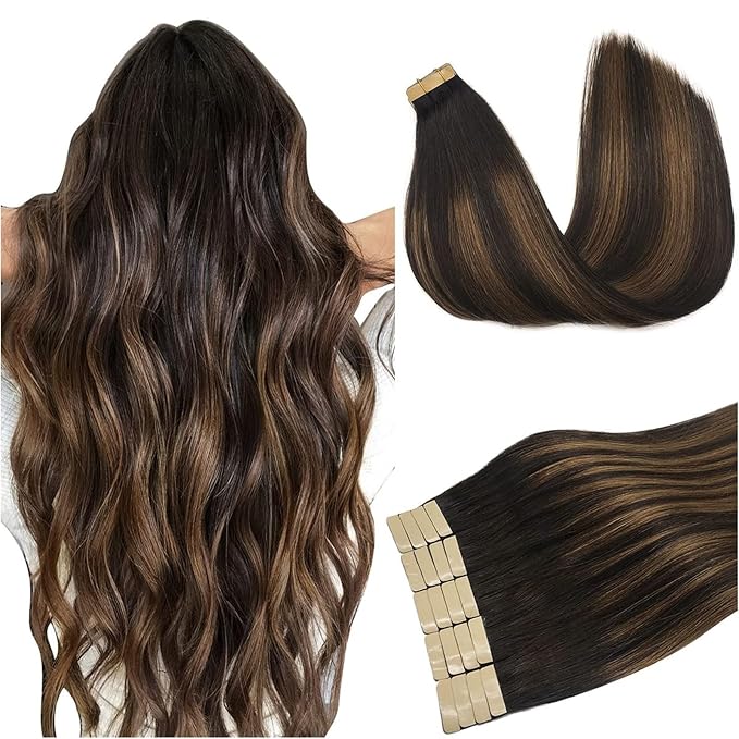 DOORES Tape in Hair Extensions Human Hair, Dark Brown to Chestnut Brown 12 Inch 40g 20pcs, Human Hair Extensions Natural Remy Hair Extensions Straight Hair