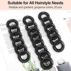 JessLab Spiral Hair Ties, 20 Pcs Traceless Phone Cord Hair Ties No Crease Spiral Bracelet Plastic Coil Ponytail Holders No-Damage Headband Hair Accessory for Girls Women Ladies Gift, Black