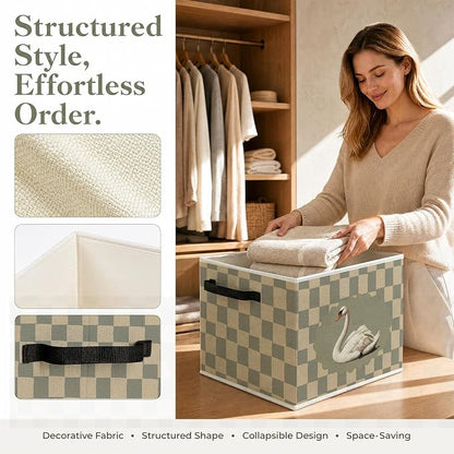 Vintage Swan Checkered Foldable Storage Bins Box - Image 2