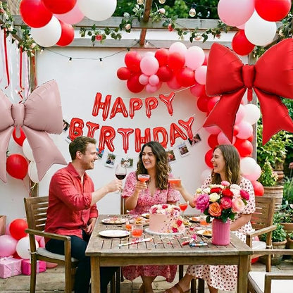 Vuzvuv Red Happy Birthday Balloons, 38 Inches Huge Pink Bow Aluminum Foil - Image 5